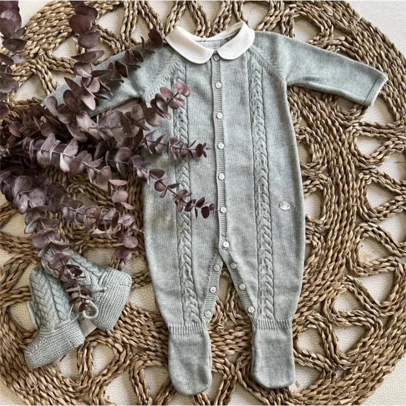 Martin Aranda – Long Sleeve Romper With Feet All Knitwear Porcelana, Blue Grey